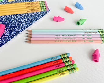 Personalized Ticonderoga Pencils – Custom Engraved #2 Pencils for Kids – Neon, Pastel & Yellow – Back to School Name Pencils