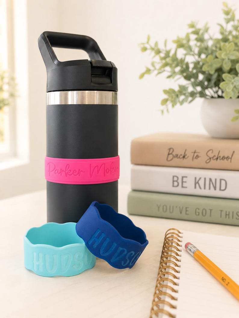 Bottle Bands, Silicone Name Labels, Personalized Water Bottle Bands, Labels for Water Bottles image 1