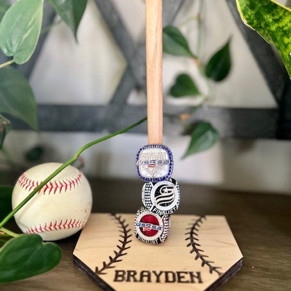 Personalized Wood Ring Holder, Baseball and Softball Ring Stand, Sports Ring Display, Championship Ring Display, Team Gift