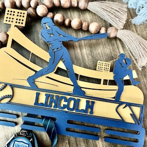Personalized Baseball Medal Holder; Wooden Medal Holder, Softball Medal Display, GIft for Baseball Player, Sports Medal Holders, Softball