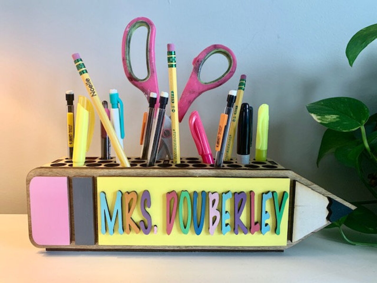 Teacher Wooden Pencil Scissors & Pen Holder Teacher Gift Etsy