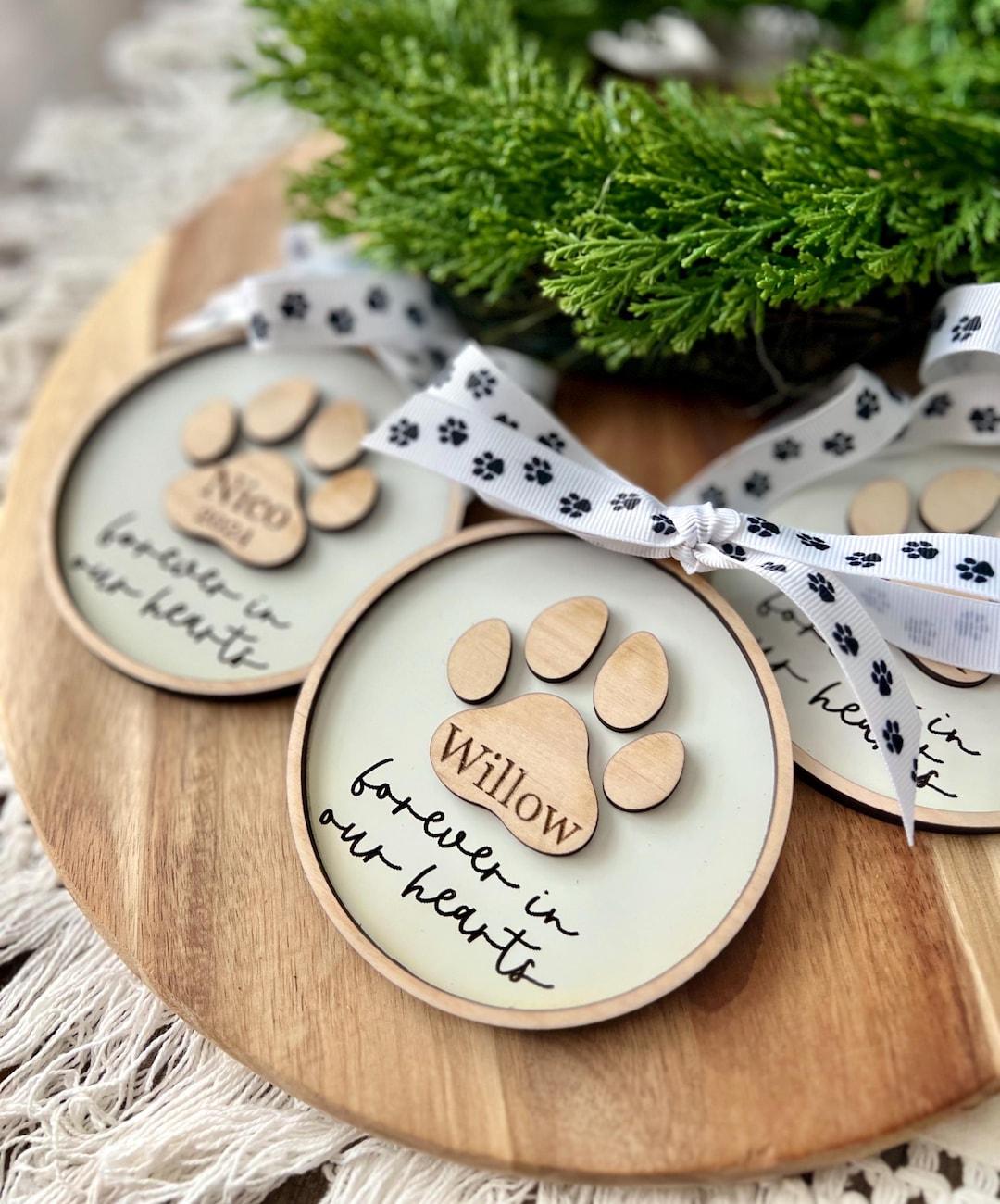 Pet Memorial Ornament – Dog or Cat Paw Print Ornament, Personalized Pet ...