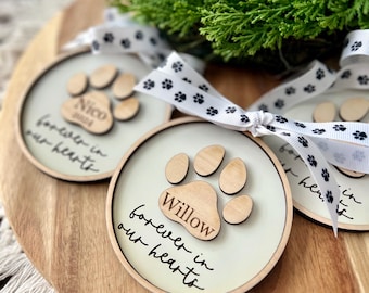 Pet Memorial Ornament – Dog or Cat Paw Print Ornament, Personalized Pet Loss Gift, Engraved Pet Ornament, Rainbow Bridge Keepsake