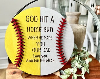 God Hit a Homerun When He Made You My Dad, Personalized Gift for Dad, Gift for Him, Dad of Both, Baseball & Softball Dad Gift