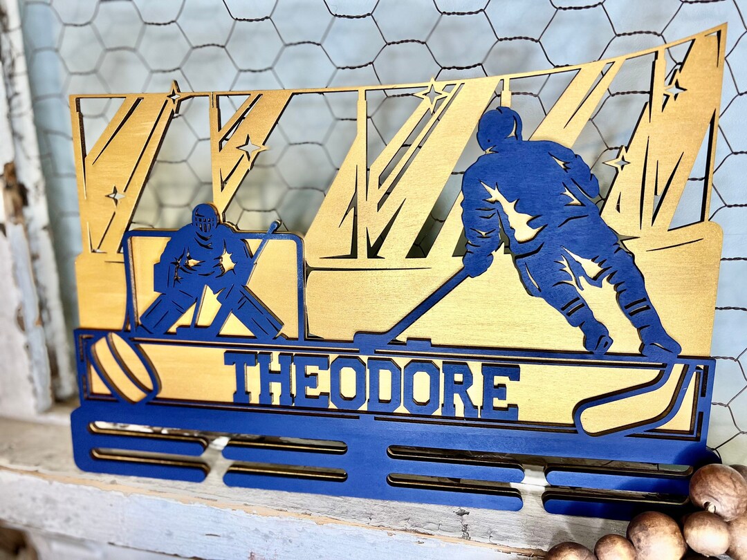 Personalized Hockey Medal Holder Wooden Medal Holder, Hockey Medal