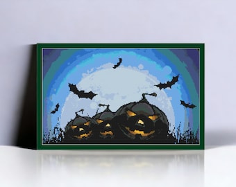Spooky Pumpkin Cross Stitch Pattern: Halloween Jack O' Lantern (PDF Pattern)