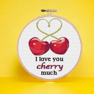 Cherry Cross Stitch Pattern Fruit Cross Stitch Chart Instant Download PDF I love You Cross Stitch Pattern For Beginners Easy Pattern
