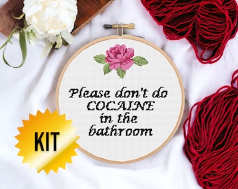 Kit de punto de cruz con frase divertida: Decoración de baño (principiante)