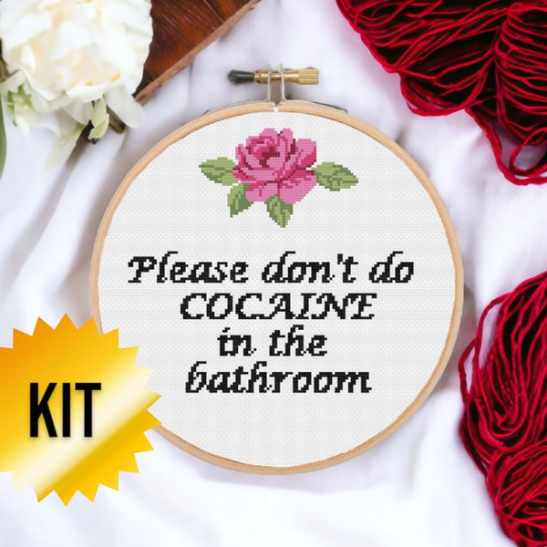 Cross Stitch kit Funny quote Cross Stitch Set Beginners Funny quote wall art Cross stitch Kit bathroom decor cocaine Quote Cross stitch Kit