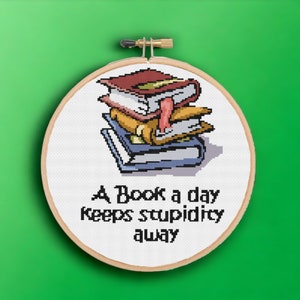 Book Cross Stitch Pattern PDF Bookworm Cross Stitch Chart for Booklover Gift Cross Stitch Beginners for Booklover Book Instant Download PDF