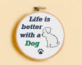 Schema punto croce cane: citazione cucciolo, regalo per amanti dei cani (download digitale)