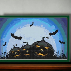 Spooky Halloween Pumpkin Cross Stitch Halloween Cross Stitch Pattern Spooky Scary Pumpkin Cross Stitch Pattern PDF Chart Halloween Pattern