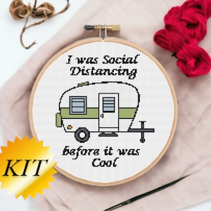 Cross Stitch Kit | Modern Cross Stitch Kit | Funny Cross Stitch kit | Social Distancing Cross Stitch Kit | Camping Cross Stitch Kit | DIY
