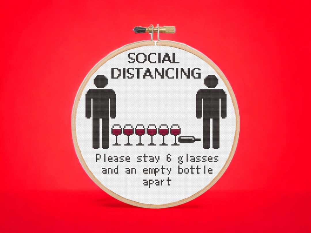 Funny Social Distancing Wine Cross Stitch Pattern (PDF) - Etsy