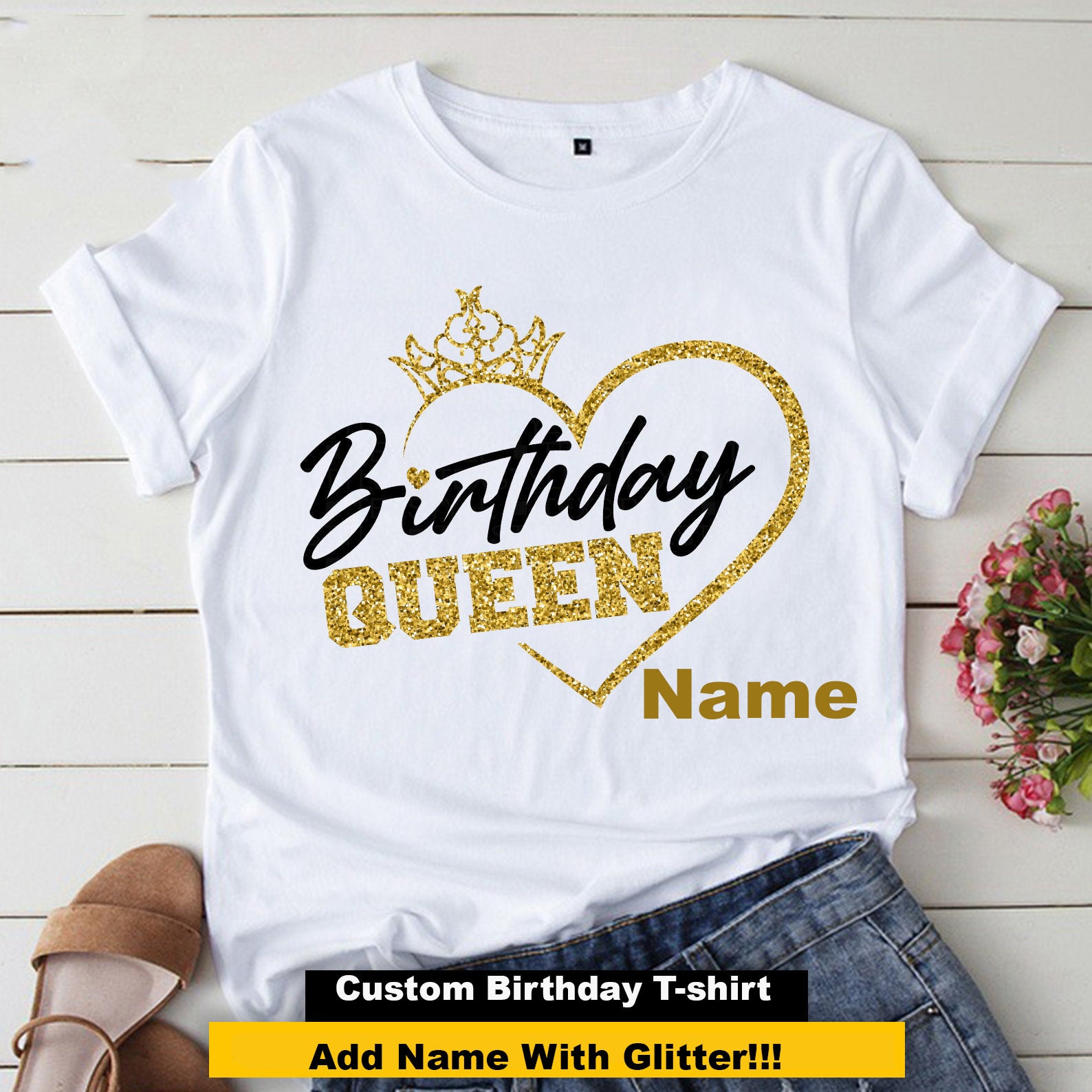 Custom Birthday Queen Glitter & Birthday Squad T-shirt - Etsy Finland