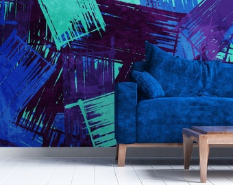 Papier peint abstrait, motif artistique à la peinture bleue et noire, moderne, amovible, autocollant, facile à poser, décoration murale