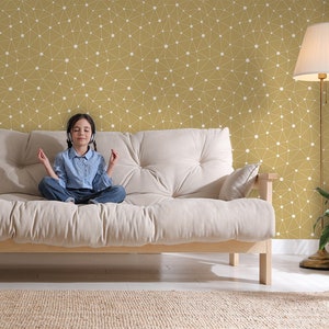 Minimalistische gelbe matte Tapete mit modernem geometrischem Muster, Wandbild, abnehmbare Tapete, selbstklebend, abziehen und aufkleben, Wanddekoration