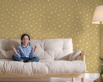 Papel de parede minimalista amarelo fosco com padrão geométrico moderno, mural de parede, papel de parede removível, autoadesivo, fácil de aplicar, decoração de parede