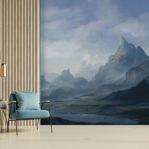 Tapete mit Berglandschaft, Blick auf die Felsen und das Tal, abnehmbare Tapete, selbstklebend, abziehen und aufkleben, Wanddekoration