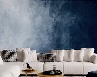Navy Blue Watercolor Stains Wallpaper, Watercolor Blue splashes, Peel and Stick Wallpaper, Removable Wall Mural, Self Adhesive