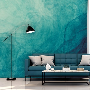 Türkise Aquarell-Tapete, Aquarell-Farbflecken, blauer Spritzer, Wandbild, abnehmbare Tapete, selbstklebend, Wanddekoration