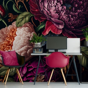 Vintage wallpaper, botanical floral, Wall Mural, Removable, Self Adhesive (Peel&Stick), Non Self Adhesive(Vinyl), Wall Decor