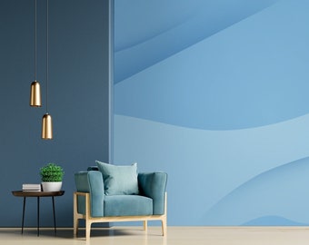 Papier peint bleu, géométrique et abstrait, amovible et autocollant, facile à poser et à décoller, décoration murale