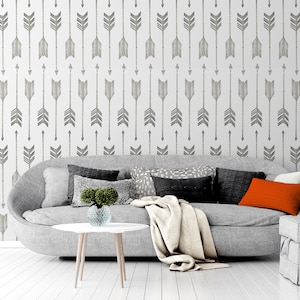 Black and White Wallpapepr with Watercolro Ethnic Arrows Pattern, Peel and Stick Wallpaper, Removable Wall Mural, Self Adhesive