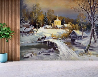 Rural landscape wallpaper, Wall Mural, Removable Wallpaper, Self Adhesive, Peel and Stick, Wall Decor
