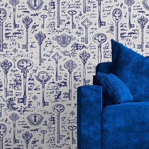 Vintage-Tapete mit Schlüsseln und Schlüssellöchern im Retro-Stil, abnehmbare Tapete, selbstklebend, abziehen und aufkleben, Wanddekoration