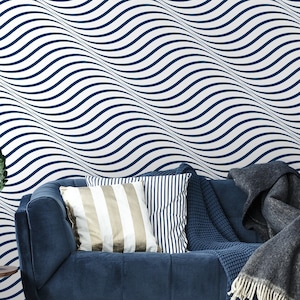 Waves wallpaper, abstract waves, Removable Wallpaper, Self Adhesive, Peel and Stick, Wall Decor