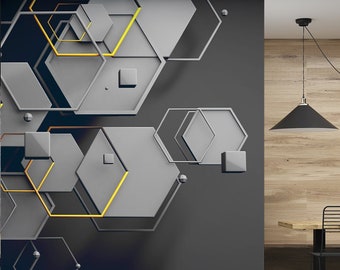 Papel de parede com tema de ciência e tecnologia, formas geométricas, mural de parede, papel de parede removível, autoadesivo, fácil de aplicar, decoração de parede