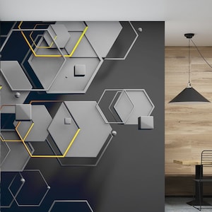 Wissenschafts- und Technologietapete, geometrische Formen, Wandbild, abnehmbare Tapete, selbstklebend, abziehen und aufkleben, Wanddekoration