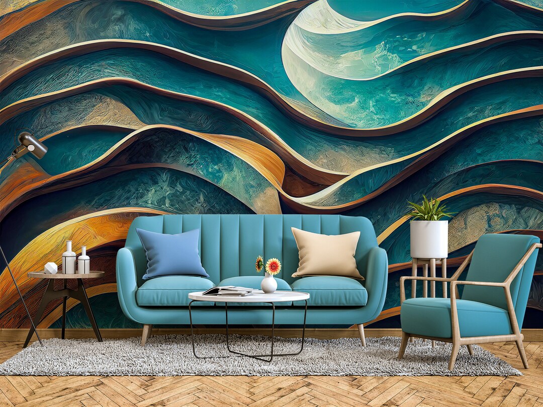 Abstract Waves Wallpaper, Wall Mural, Removable, Self Adhesive (peel ...