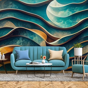 Abstract waves wallpaper, Wall Mural, Removable, Self Adhesive (Peel and Stick), Non Self Adhesive (Vinyl), Wall Decor