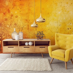 Carta da parati grunge e acquerello, arancione astratto, decorazione murale, autoadesiva (stacca e incolla) o non autoadesiva (vinile/tradizionale)