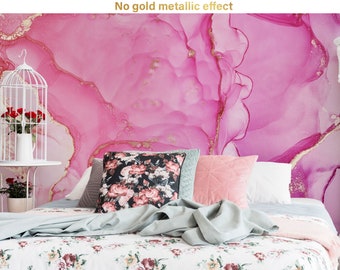 Watercolor Pink Marble Photo Wallpaper, Abstract Pink MATTE Wall Mural, Removable Wallpaper, Self Adhesive,Peel and Stck,Wall Decor