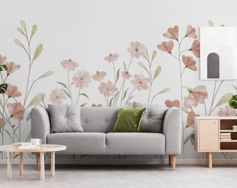Floral wallpaper with wildflowers, watercolor meadow, Removable Wallpaper, Self Adhesive, Peel and Stick, Wall Decor