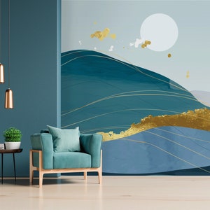 Luxury matte watercolor wallpaper, abstract landscape, Removable Wallpaper, Self Adhesive, Peel and Stick, Wall Decor
