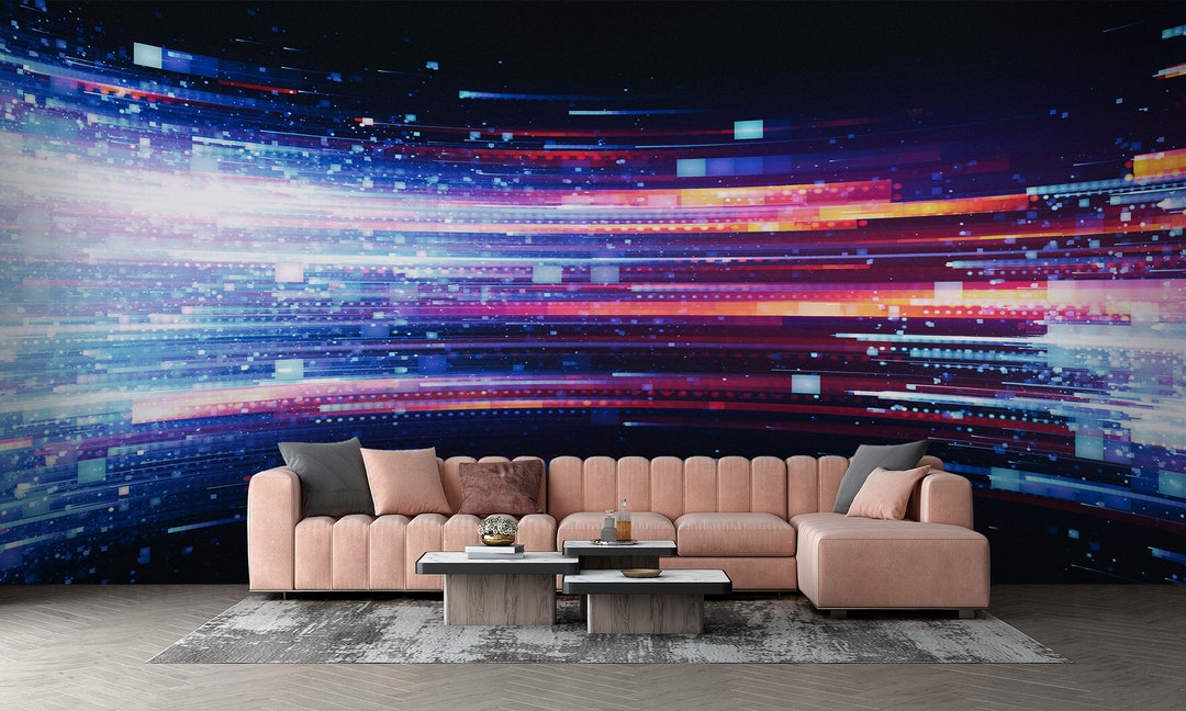 Abstract Wallpaper in Modern Led Light Style, Wall Mural, Removable