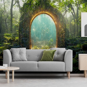Carta da parati del portale magico, albero, foresta, murale da parete, rimovibile, autoadesivo (stacca e incolla), non autoadesivo (vinile), decorazione da parete