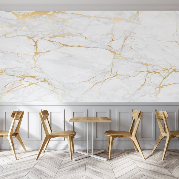 White Marble Wallpaper Etsy