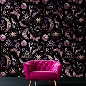 Magical wallpaper, moon, rose, stars, butterfly, Wall Mural, Removable, Self Adhesive(Peel and Stick), Non Self Adhesive (Vinyl), Wall Decor
