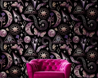 Magical wallpaper, moon, rose, stars, butterfly, Wall Mural, Removable, Self Adhesive(Peel and Stick), Non Self Adhesive (Vinyl), Wall Decor