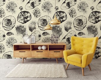 Abstract wallpaper with tree trunks, retro style, Removable Wallpaper, Self Adhesive, Peel and Stick, Wall Decor