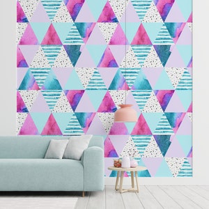 Abstrakte Tapete, geometrisches Dreiecksmuster, Pastellfarben, Wandbild, abnehmbare Tapete, selbstklebend, abziehen und aufkleben, Wanddekoration