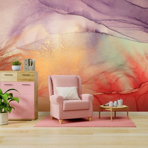 Abstract wallpaper with warm colors ink, Wall Mural, Removable Wallpaper, Self Adhesive, Peel and Stick, Wall Decor
