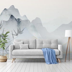 Aquarelltapete, Berg, Landschaft, Wandbild, abnehmbare Tapete, selbstklebend, Peel and Stick, Wanddekoration