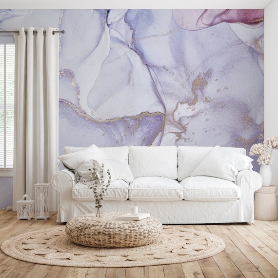 Abstract Marble Wallpaper Violet Pattern Watercolor - Etsy