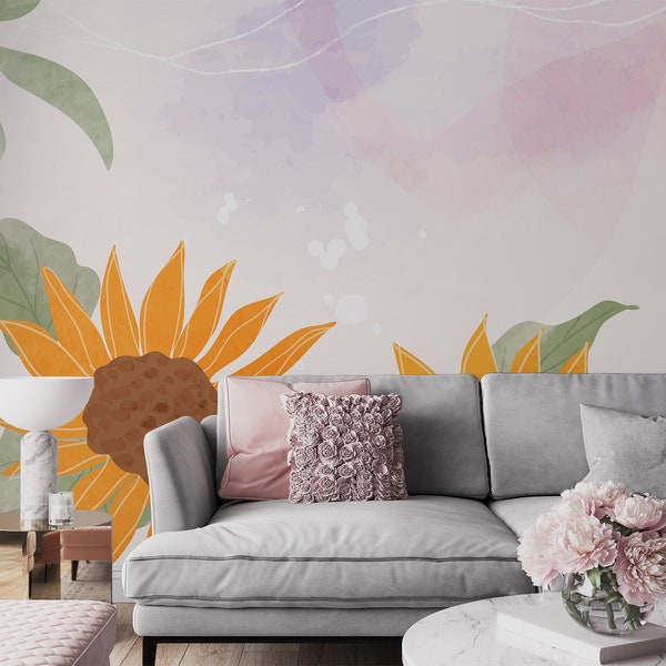 Sunflower Vinyl Wallpaper Etsy
